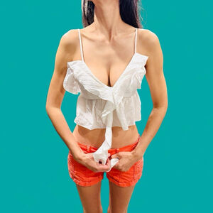 Zara White Ruffle Tie Front Crop Top XS Boho Cottagecore Sheer Camisole Beach